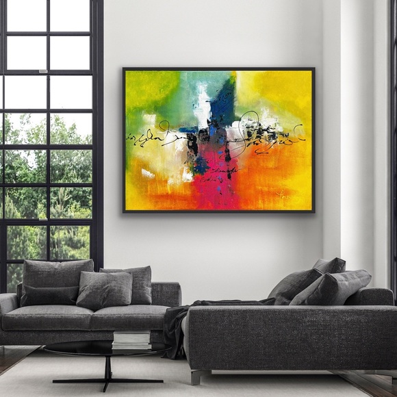 3D Vibrant Textured Abstract Painting on Stretched Canvas, Mod Bright Multicolor - Picture 2 of 7
